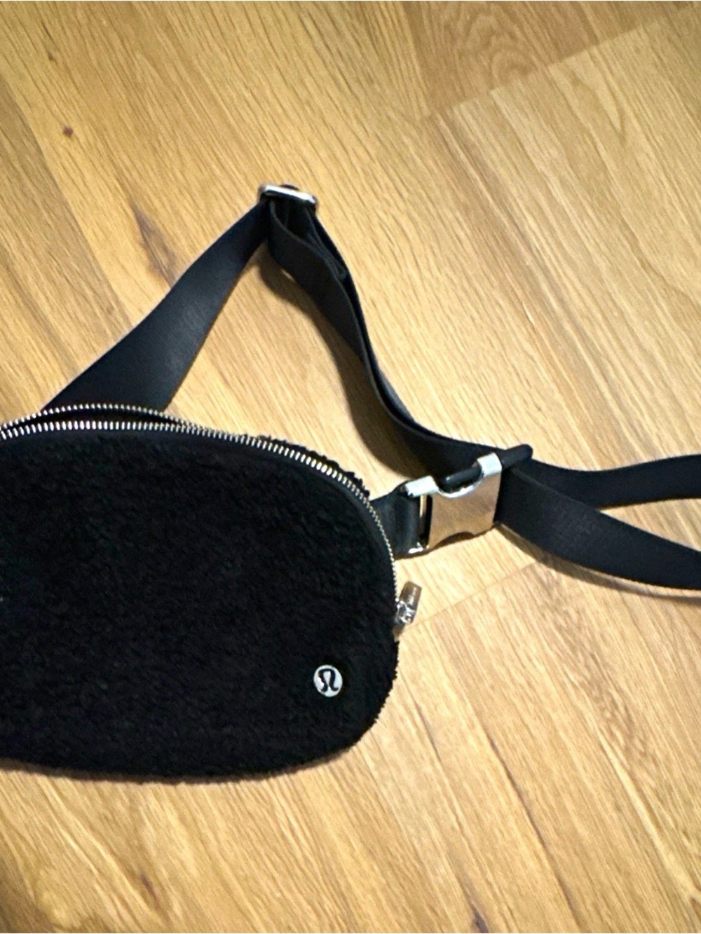 lululemon athletica Black Sherpa Waist Bag with Silver Hardware